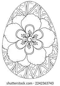 Easter Earth Day flower coloring page. A page for coloring book: fascinating and relaxing job for children and adults. Zentangle drawing. Easter coloring book art, Easter eggs vector. 