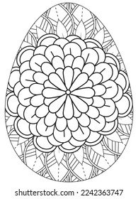 Easter Earth Day flower coloring page. A page for coloring book: fascinating and relaxing job for children and adults. Zentangle drawing. Easter coloring book art, Easter eggs vector. 