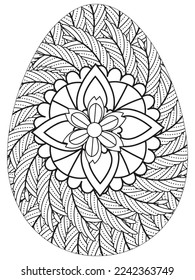 Easter Earth Day flower coloring page. A page for coloring book: fascinating and relaxing job for children and adults. Zentangle drawing. Easter coloring book art, Easter eggs vector. 