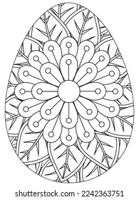 Easter Earth Day flower coloring page. A page for coloring book: fascinating and relaxing job for children and adults. Zentangle drawing. Easter coloring book art, Easter eggs vector. 