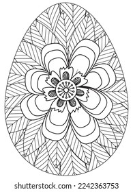 Easter Earth Day flower coloring page. A page for coloring book: fascinating and relaxing job for children and adults. Zentangle drawing. Easter coloring book art, Easter eggs vector. 