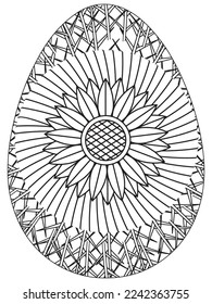 Easter Earth Day flower coloring page. A page for coloring book: fascinating and relaxing job for children and adults. Zentangle drawing. Easter coloring book art, Easter eggs vector. 