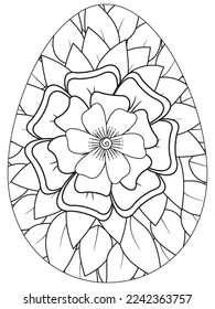 Easter Earth Day flower coloring page. A page for coloring book: fascinating and relaxing job for children and adults. Zentangle drawing. Easter coloring book art, Easter eggs vector. 