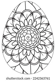 Easter Earth Day flower coloring page. A page for coloring book: fascinating and relaxing job for children and adults. Zentangle drawing. Easter coloring book art, Easter eggs vector. 