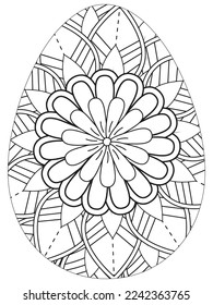 Easter Earth Day flower coloring page. A page for coloring book: fascinating and relaxing job for children and adults. Zentangle drawing. Easter coloring book art, Easter eggs vector. 