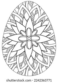 Easter Earth Day flower coloring page. A page for coloring book: fascinating and relaxing job for children and adults. Zentangle drawing. Easter coloring book art, Easter eggs vector. 