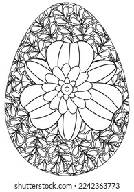 Easter Earth Day flower coloring page. A page for coloring book: fascinating and relaxing job for children and adults. Zentangle drawing. Easter coloring book art, Easter eggs vector. 