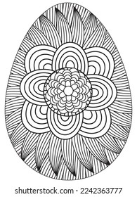 Easter Earth Day flower coloring page. A page for coloring book: fascinating and relaxing job for children and adults. Zentangle drawing. Easter coloring book art, Easter eggs vector. 