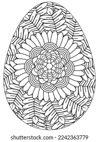 Easter Earth Day flower coloring page. A page for coloring book: fascinating and relaxing job for children and adults. Zentangle drawing. Easter coloring book art, Easter eggs vector. 