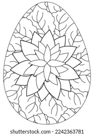 Easter Earth Day flower coloring page. A page for coloring book: fascinating and relaxing job for children and adults. Zentangle drawing. Easter coloring book art, Easter eggs vector. 
