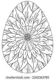 Easter Earth Day flower coloring page. A page for coloring book: fascinating and relaxing job for children and adults. Zentangle drawing. Easter coloring book art, Easter eggs vector. 