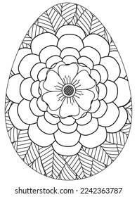 Easter Earth Day flower coloring page. A page for coloring book: fascinating and relaxing job for children and adults. Zentangle drawing. Easter coloring book art, Easter eggs vector. 