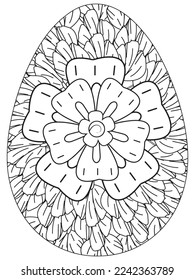 Easter Earth Day flower coloring page. A page for coloring book: fascinating and relaxing job for children and adults. Zentangle drawing. Easter coloring book art, Easter eggs vector. 