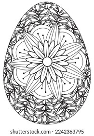 Easter Earth Day flower coloring page. A page for coloring book: fascinating and relaxing job for children and adults. Zentangle drawing. Easter coloring book art, Easter eggs vector. 