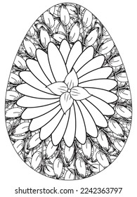 Easter Earth Day flower coloring page. A page for coloring book: fascinating and relaxing job for children and adults. Zentangle drawing. Easter coloring book art, Easter eggs vector. 