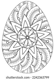 Easter Earth Day flower coloring page. A page for coloring book: fascinating and relaxing job for children and adults. Zentangle drawing. Easter coloring book art, Easter eggs vector. 