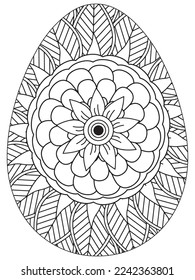 Easter Earth Day flower coloring page. A page for coloring book: fascinating and relaxing job for children and adults. Zentangle drawing. Easter coloring book art, Easter eggs vector. 