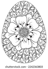 Easter Earth Day flower coloring page. A page for coloring book: fascinating and relaxing job for children and adults. Zentangle drawing. Easter coloring book art, Easter eggs vector. 