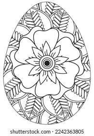 Easter Earth Day flower coloring page. A page for coloring book: fascinating and relaxing job for children and adults. Zentangle drawing. Easter coloring book art, Easter eggs vector. 