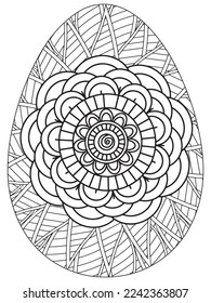 Easter Earth Day flower coloring page. A page for coloring book: fascinating and relaxing job for children and adults. Zentangle drawing. Easter coloring book art, Easter eggs vector. 