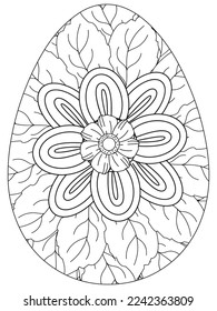 Easter Earth Day flower coloring page. A page for coloring book: fascinating and relaxing job for children and adults. Zentangle drawing. Easter coloring book art, Easter eggs vector. 