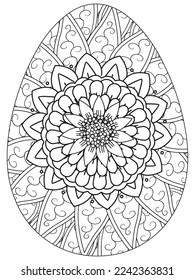 Easter Earth Day flower coloring page. A page for coloring book: fascinating and relaxing job for children and adults. Zentangle drawing. Easter coloring book art, Easter eggs vector. 