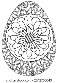 Easter Earth Day flower coloring page. A page for coloring book: fascinating and relaxing job for children and adults. Zentangle drawing. Easter coloring book art, Easter eggs vector. 