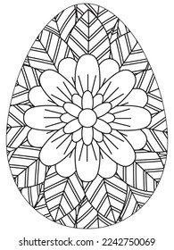 Easter Earth Day flower coloring page. A page for coloring book: fascinating and relaxing job for children and adults. Zentangle drawing. Easter coloring book art, Easter eggs vector. 