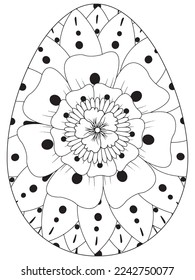 Easter Earth Day flower coloring page. A page for coloring book: fascinating and relaxing job for children and adults. Zentangle drawing. Easter coloring book art, Easter eggs vector. 