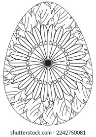 Easter Earth Day flower coloring page. A page for coloring book: fascinating and relaxing job for children and adults. Zentangle drawing. Easter coloring book art, Easter eggs vector. 