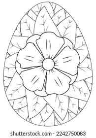 Easter Earth Day flower coloring page. A page for coloring book: fascinating and relaxing job for children and adults. Zentangle drawing. Easter coloring book art, Easter eggs vector. 