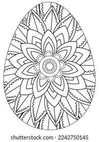 Easter Earth Day flower coloring page. A page for coloring book: fascinating and relaxing job for children and adults. Zentangle drawing. Easter coloring book art, Easter eggs vector. 