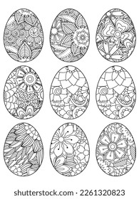 Easter Earth Day outline illustration for coloring book page. fascinating and relaxing job for children and adults. Zentangle drawing. Easter coloring book art, Easter eggs vector