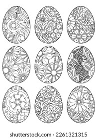 Easter Earth Day outline illustration for coloring book page. fascinating and relaxing job for children and adults. Zentangle drawing. Easter coloring book art, Easter eggs vector