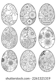 Easter Earth Day outline illustration for coloring book page. fascinating and relaxing job for children and adults. Zentangle drawing. Easter coloring book art, Easter eggs vector