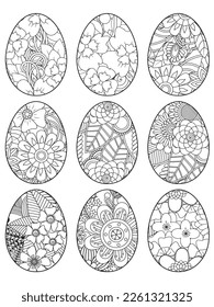 Easter Earth Day outline illustration for coloring book page. fascinating and relaxing job for children and adults. Zentangle drawing. Easter coloring book art, Easter eggs vector