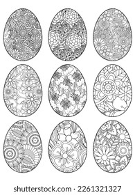 Easter Earth Day outline illustration for coloring book page. fascinating and relaxing job for children and adults. Zentangle drawing. Easter coloring book art, Easter eggs vector