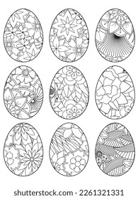 Easter Earth Day outline illustration for coloring book page. fascinating and relaxing job for children and adults. Zentangle drawing. Easter coloring book art, Easter eggs vector