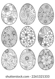 Easter Earth Day outline illustration for coloring book page. fascinating and relaxing job for children and adults. Zentangle drawing. Easter coloring book art, Easter eggs vector