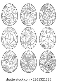 OsterEarth Day-Umriss zum Färben der Buchseite. faszinierende und entspannende Arbeit für Kinder und Erwachsene. Zeichnung im Mittelpunkt. bunte Osterkunst, Ostereier, Vektorgrafik