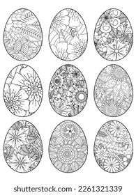 Easter Earth Day outline illustration for coloring book page. fascinating and relaxing job for children and adults. Zentangle drawing. Easter coloring book art, Easter eggs vector