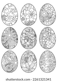 Easter Earth Day outline illustration for coloring book page. fascinating and relaxing job for children and adults. Zentangle drawing. Easter coloring book art, Easter eggs vector