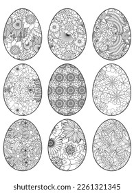 Easter Earth Day outline illustration for coloring book page. fascinating and relaxing job for children and adults. Zentangle drawing. Easter coloring book art, Easter eggs vector