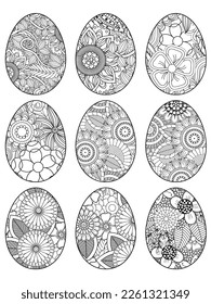 Easter Earth Day outline illustration for coloring book page. fascinating and relaxing job for children and adults. Zentangle drawing. Easter coloring book art, Easter eggs vector