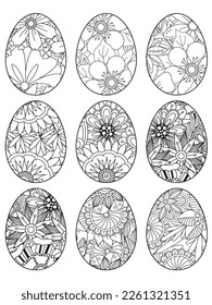 Easter Earth Day outline illustration for coloring book page. fascinating and relaxing job for children and adults. Zentangle drawing. Easter coloring book art, Easter eggs vector