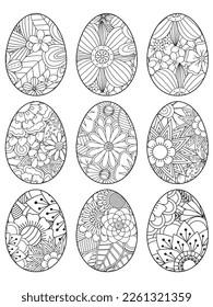 Easter Earth Day outline illustration for coloring book page. fascinating and relaxing job for children and adults. Zentangle drawing. Easter coloring book art, Easter eggs vector