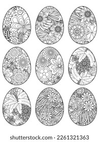 Easter Earth Day outline illustration for coloring book page. fascinating and relaxing job for children and adults. Zentangle drawing. Easter coloring book art, Easter eggs vector