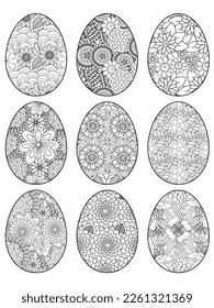 Easter Earth Day outline illustration for coloring book page. fascinating and relaxing job for children and adults. Zentangle drawing. Easter coloring book art, Easter eggs vector