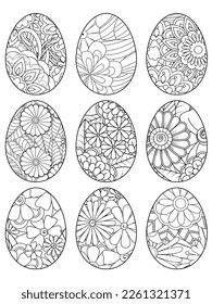 Easter Earth Day outline illustration for coloring book page. fascinating and relaxing job for children and adults. Zentangle drawing. Easter coloring book art, Easter eggs vector