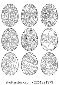 Easter Earth Day outline illustration for coloring book page. fascinating and relaxing job for children and adults. Zentangle drawing. Easter coloring book art, Easter eggs vector